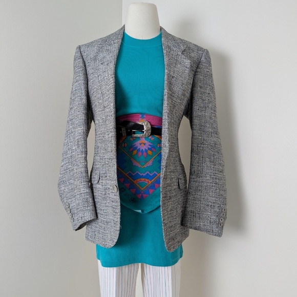 90's Tweed Blazer Oversized Structured Tailored Collar Boxy Vintage Lined - Picture 4 of 12